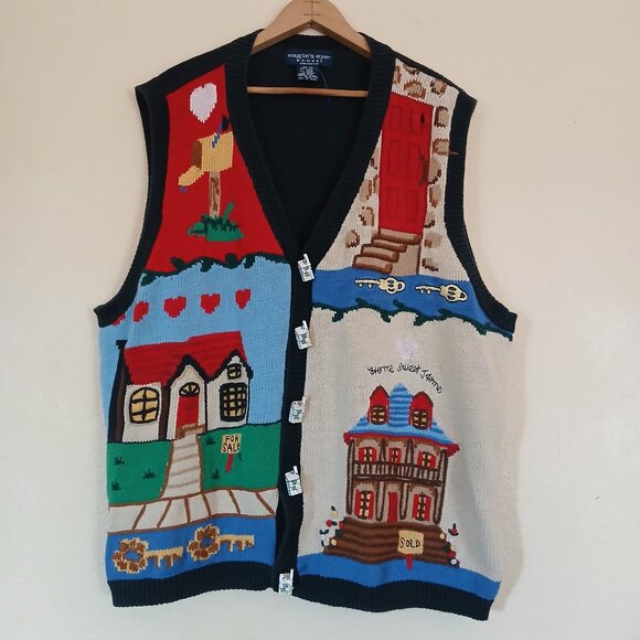 Vintage 90's Eagle's Eye Home Sweet Home Realtor Sweater Vest Women's 3X - Picture 1 of 8